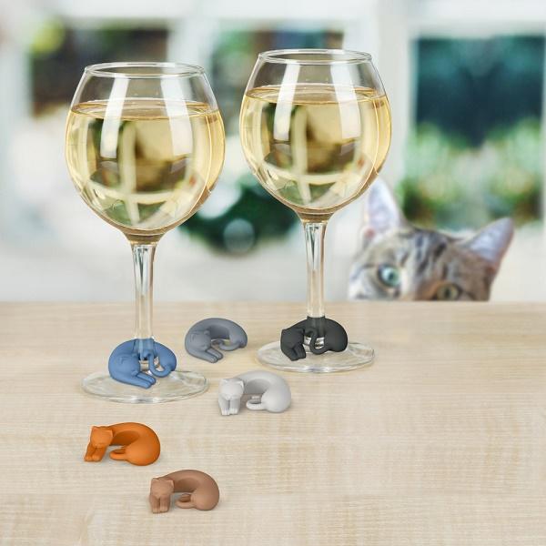 Snugly Cat Wine Glass Charms