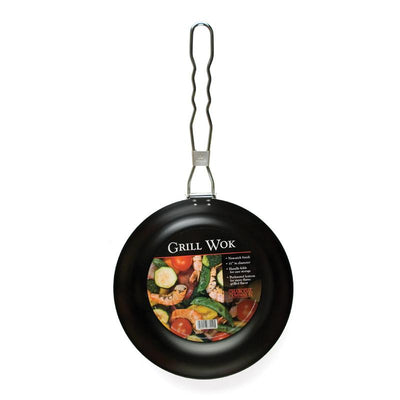 Grilling Wok with Folding Handle Grill Wok Charcoal Companion